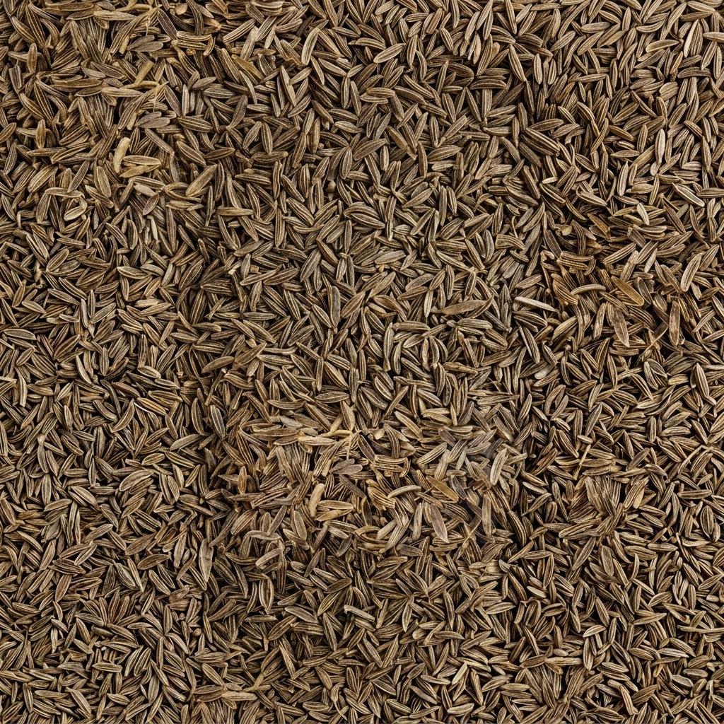 A close-up, top-down view of densely packed black cumin seeds (Chitrali zeera) filling the entire frame.
