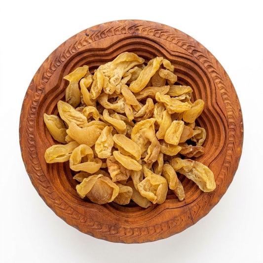 Close up of natural sun dried white khurmani from Chitral unsulfured and crunchy